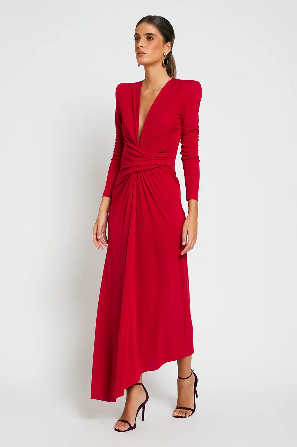 VESTIDO MIDI CON FRUNCIDO DELANTERO Y LAZO DE TAFETÁN 2 VESTIDO MIDI CON FRUNCIDO DELANTERO Y LAZO DE TAFETÁN