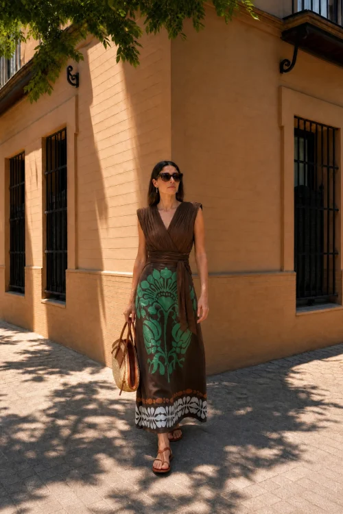 FALDA RECTA MIDI CON FLOR CENTRAL