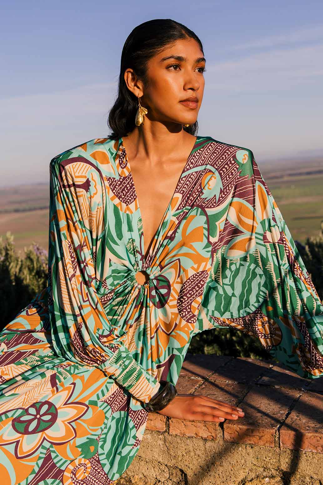 VESTIDO KAFTÁN EN PUNTO ESTAMPADO ACQUA 4 VESTIDO KAFTÁN EN PUNTO ESTAMPADO ACQUA - Imagen 3