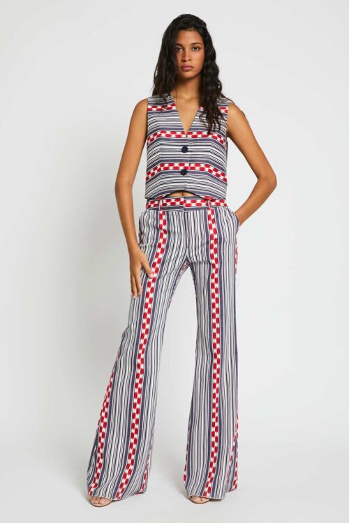 PANTALÓN ANCHO EN RAYAS AZUL-BLANCO-ROJO