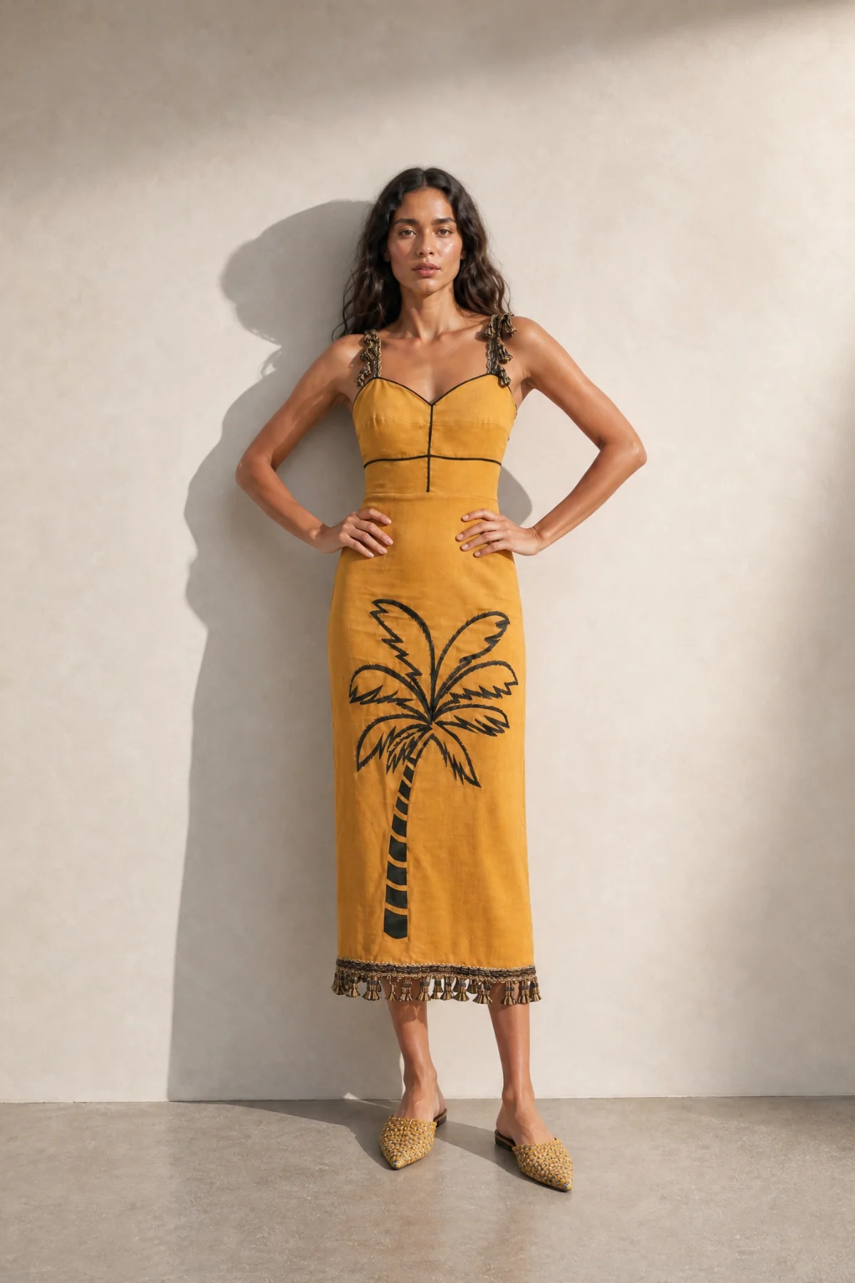 VESTIDO DE LINO CON PALMERA BORDADA 2 VESTIDO DE LINO CON PALMERA BORDADA