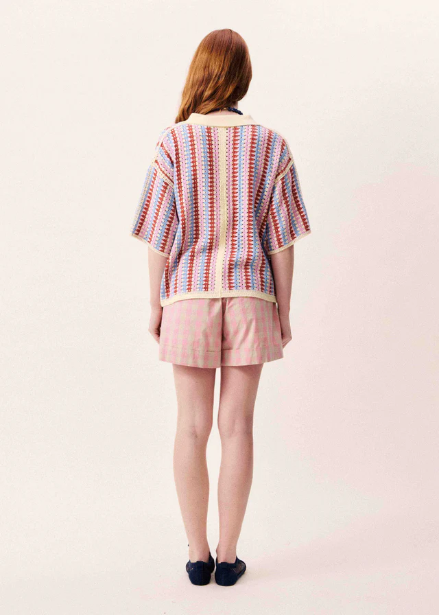 POLO CON CUELLO V ESTILO CROCHET MULTICOLOR 5 POLO CON CUELLO V ESTILO CROCHET MULTICOLOR - Imagen 4