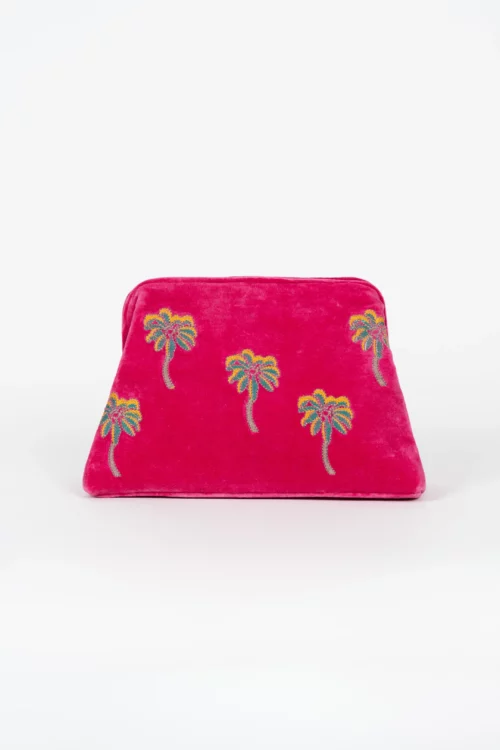 CLUTCH ATERCIOPELADO PALMERAS FUCSIA