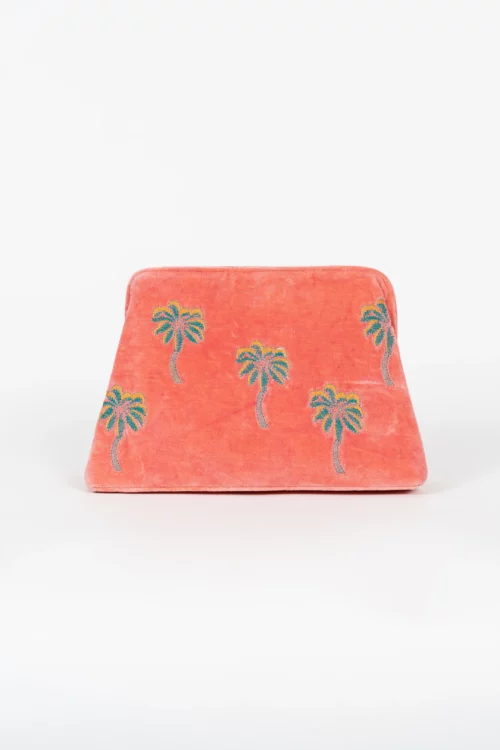 CLUTCH ATERCIOPELADO PALMERAS CORAL