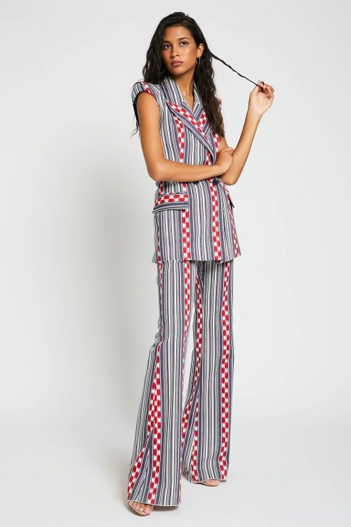 CHALECO MAXI CON ESPALDA DESCUBIERTA EN RAYAS AZUL-BLANCO-ROJO