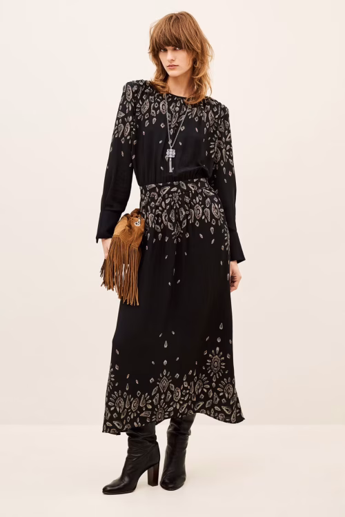 VESTIDO MIDI ESTAMPADO DE MANGA LARGA