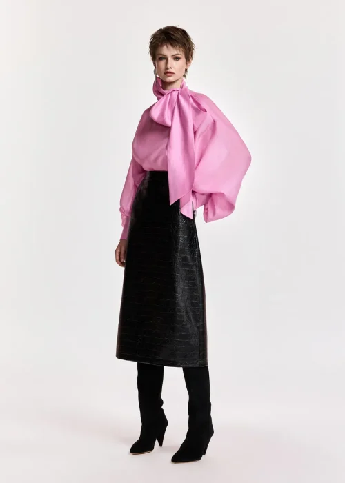 FALDA MIDI DE PIEL SINTÉTICO EFECTO COCODRILO