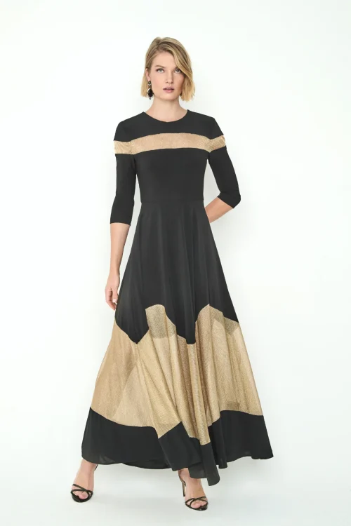 Home 8 VESTIDO MIDI PUNTO COMBINADO CON MALLA DORADA