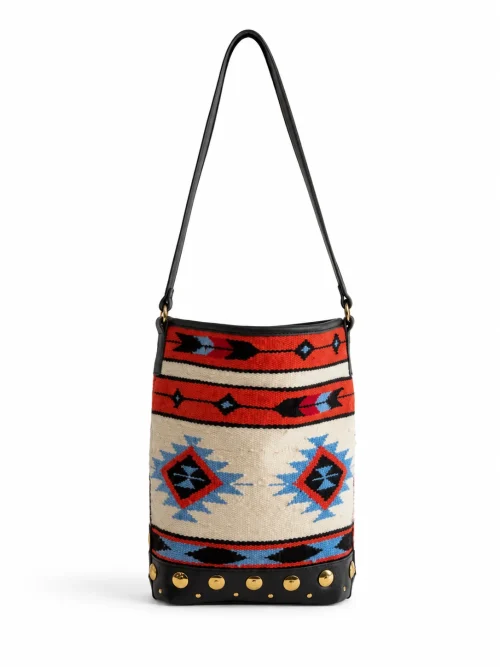 BUCKET EN JACQUARD GEOMÉTRICO ÉTNICO CORAL-AZUL-BLANCO