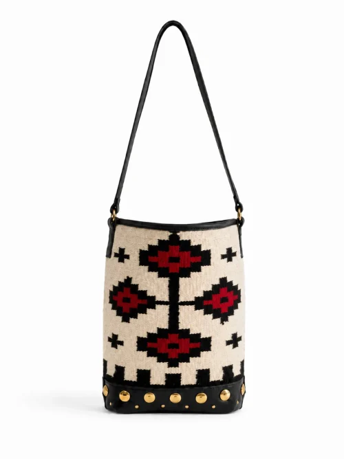 BUCKET EN JACQUARD GEOMÉTRICO ÉTNICO BLANCO-ROJO-NEGRO
